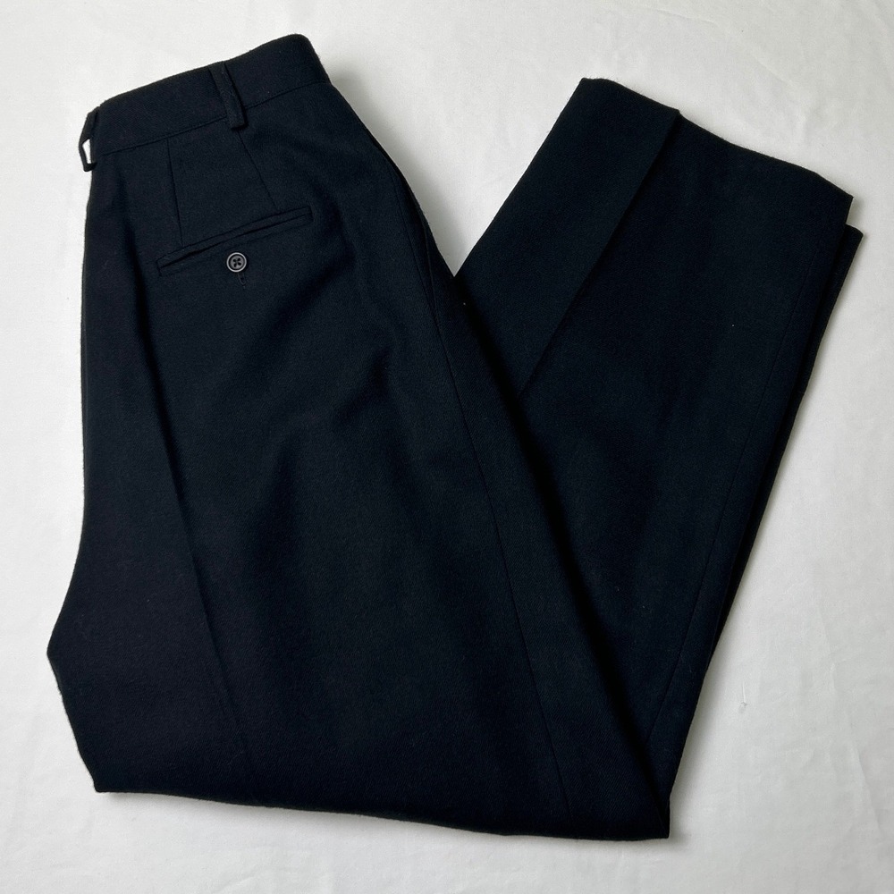Lands End Womens Vintage Pleated Wool Straight Leg Trousers Size 10 Black Office